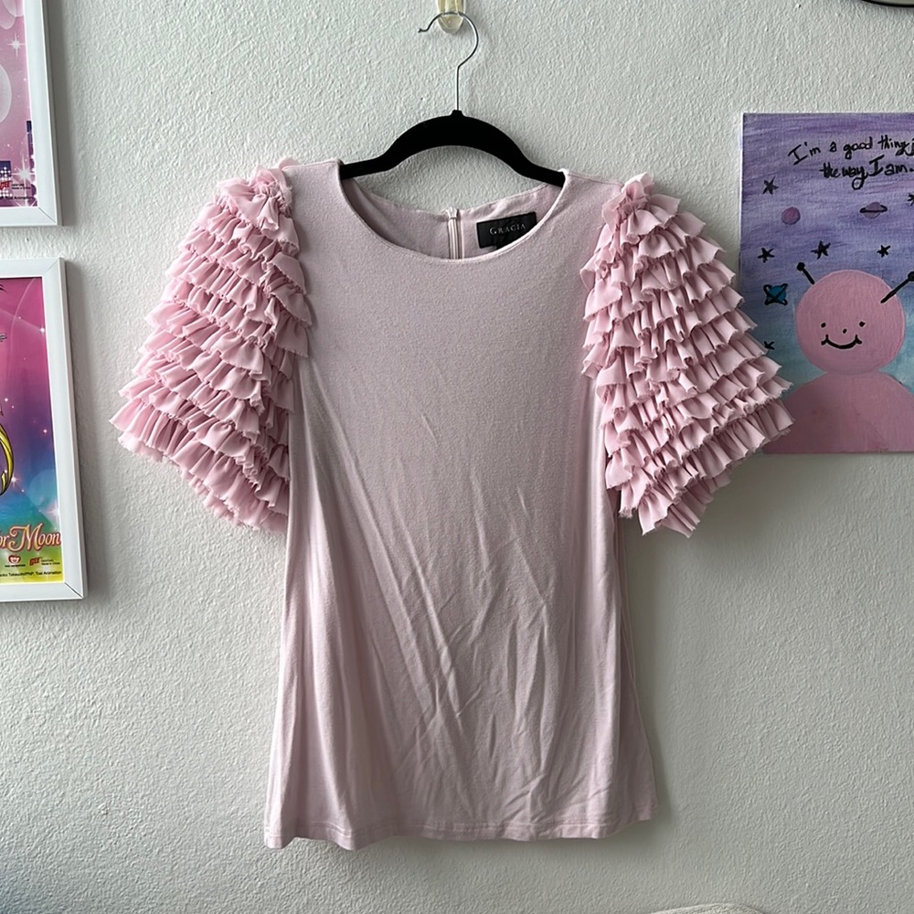Pink Ruffle Sleeve Top